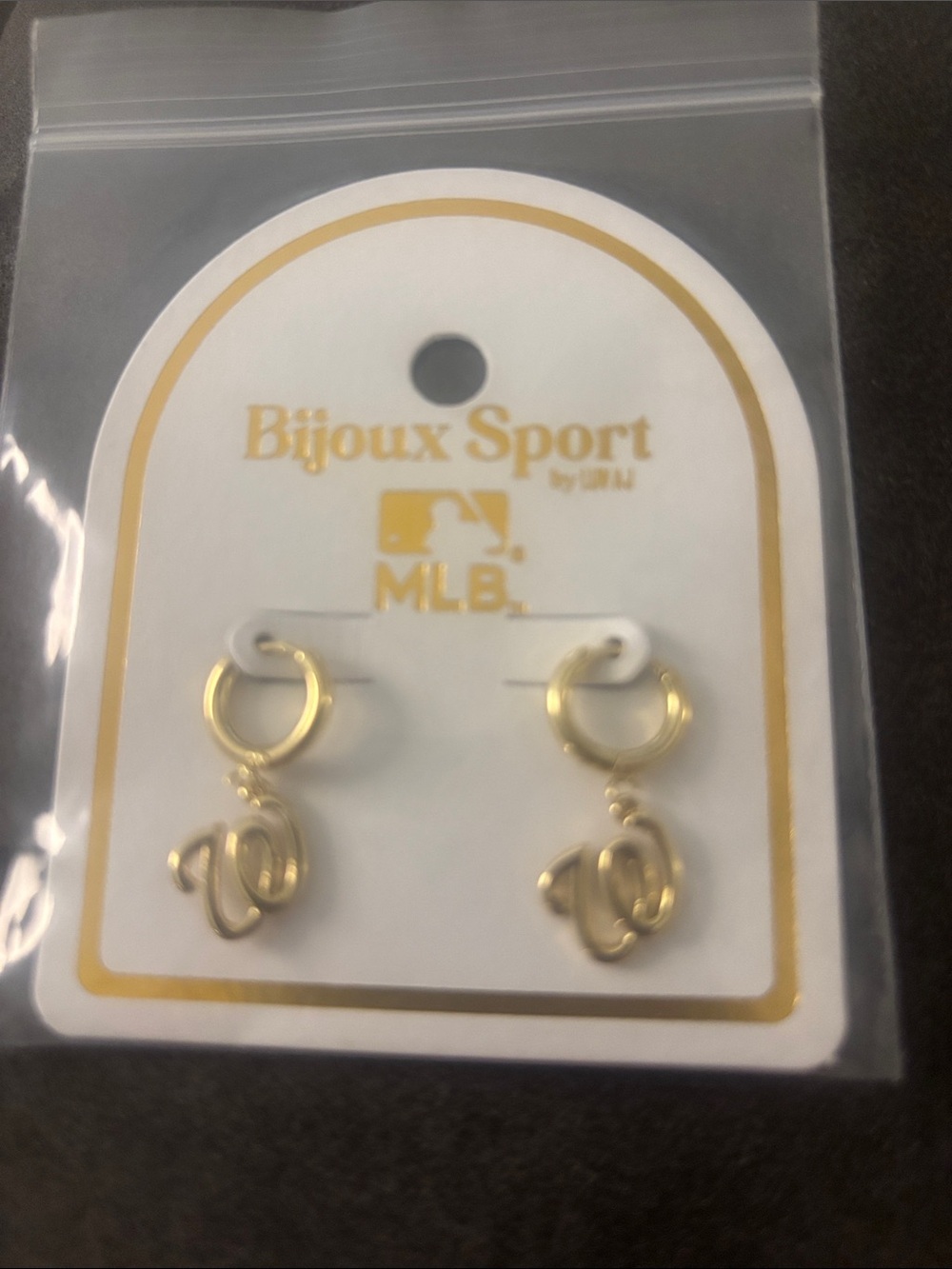 Bijoux Sport MLB Gold Washington W Dangle Hoop Earrings